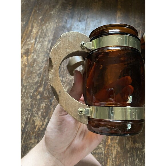 Vintage Siesta Ware Mug 12oz Set Of 4 Amber Glass Wood Handle Collectible MCM - Picture 4 of 5